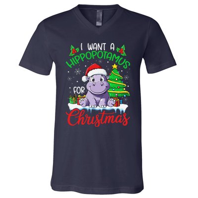 I Want A Hippopotamus For Christmas Xmas Hippo Lover Funny V-Neck T-Shirt