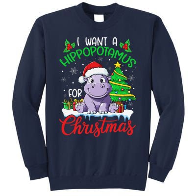 I Want A Hippopotamus For Christmas Xmas Hippo Lover Funny Tall Sweatshirt