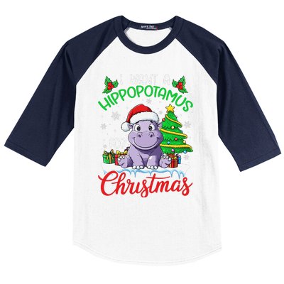 I Want A Hippopotamus For Christmas Xmas Hippo Lover Funny Baseball Sleeve Shirt