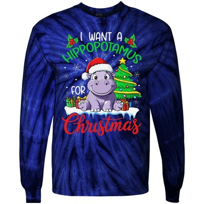 I Want A Hippopotamus For Christmas Xmas Hippo Lover Funny Tie-Dye Long Sleeve Shirt