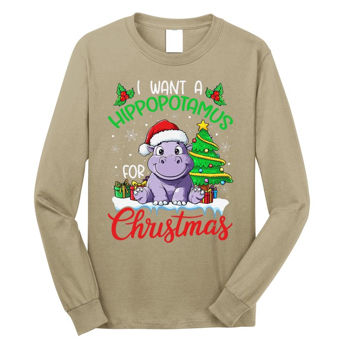 I Want A Hippopotamus For Christmas Xmas Hippo Lover Funny Long Sleeve Shirt