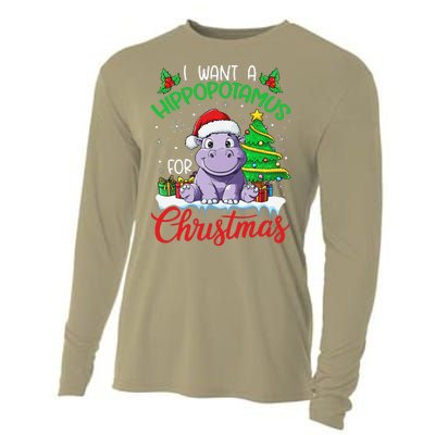 I Want A Hippopotamus For Christmas Xmas Hippo Lover Funny Cooling Performance Long Sleeve Crew