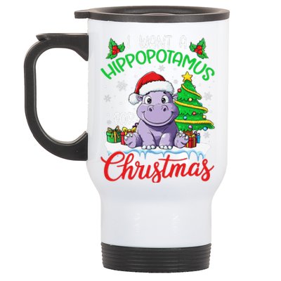 I Want A Hippopotamus For Christmas Xmas Hippo Lover Funny Stainless Steel Travel Mug