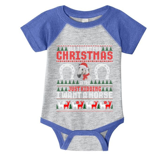 I Want A Horse Christmas Horse Lover Xmas Funny Present Gift Infant Baby Jersey Bodysuit