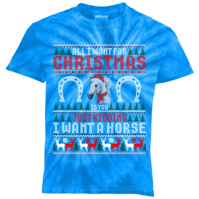 I Want A Horse Christmas Horse Lover Xmas Funny Present Gift Kids Tie-Dye T-Shirt