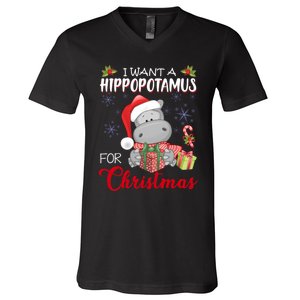 I Want A Hippopotamus For Christmas Xmas Hippo V-Neck T-Shirt