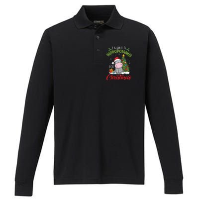 I Want A Hippopotamus For Christmas Hippo Candy Santa Performance Long Sleeve Polo