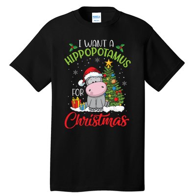 I Want A Hippopotamus For Christmas Hippo Candy Santa Tall T-Shirt