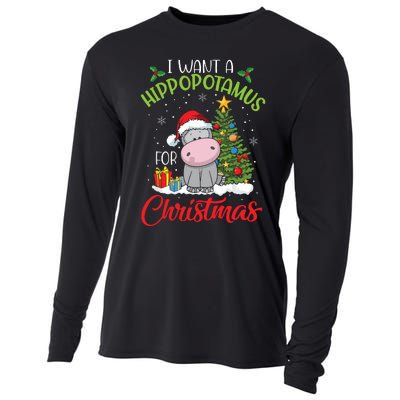 I Want A Hippopotamus For Christmas Hippo Candy Santa Cooling Performance Long Sleeve Crew