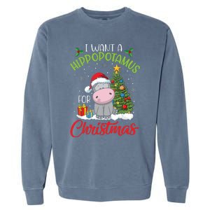 I Want A Hippopotamus For Christmas Hippo Candy Santa Garment-Dyed Sweatshirt