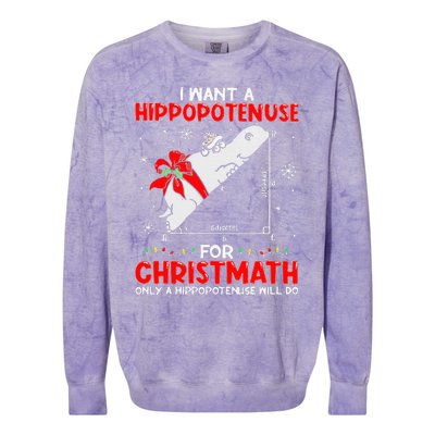 I Want a Hippopotenuse for Christmath Math teacher Christmas Colorblast Crewneck Sweatshirt