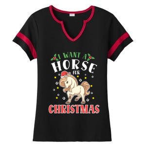 I Want A Horse For Christmas Donkey Horse Riding Gift Ladies Halftime Notch Neck Tee