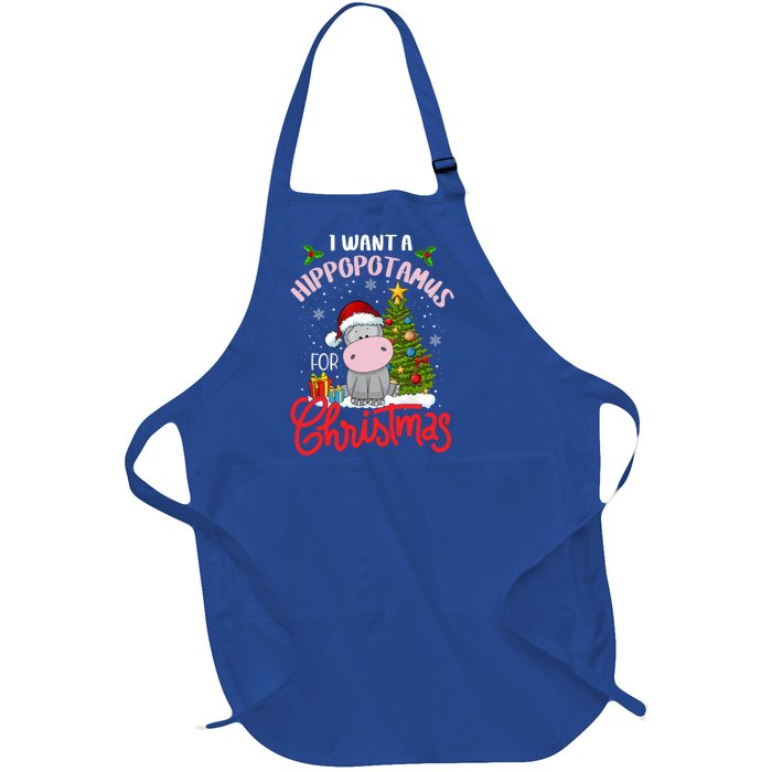 I Want A Hippopotamus For Christmas Funny Hippo Xmas Pajamas Gift Full-Length Apron With Pockets