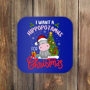 I Want A Hippopotamus For Christmas Funny Hippo Xmas Pajamas Gift Coaster