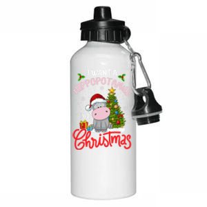 I Want A Hippopotamus For Christmas Funny Hippo Xmas Pajamas Gift Aluminum Water Bottle