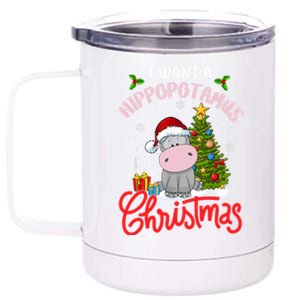 I Want A Hippopotamus For Christmas Funny Hippo Xmas Pajamas Gift 12 oz Stainless Steel Tumbler Cup