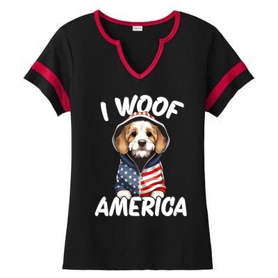 I Woof America Funny Gift Ladies Halftime Notch Neck Tee