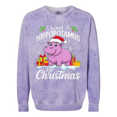 I Want A Hippopotamus For Christmas Xmas Hippo Colorblast Crewneck Sweatshirt