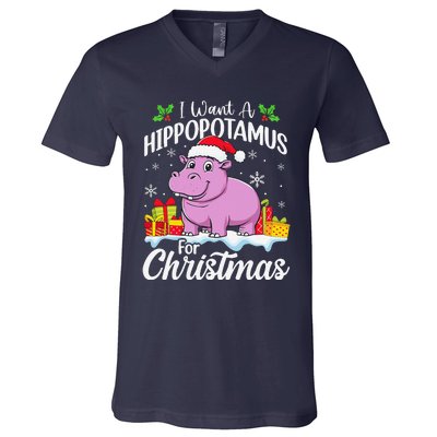 I Want A Hippopotamus For Christmas Xmas Hippo V-Neck T-Shirt