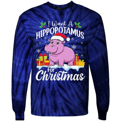 I Want A Hippopotamus For Christmas Xmas Hippo Tie-Dye Long Sleeve Shirt