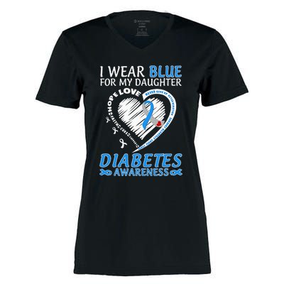 I Wear Blue For My Daughter Diabetes Awareness Blue Ribbon Women's Momentum V-Neck T-Shirt