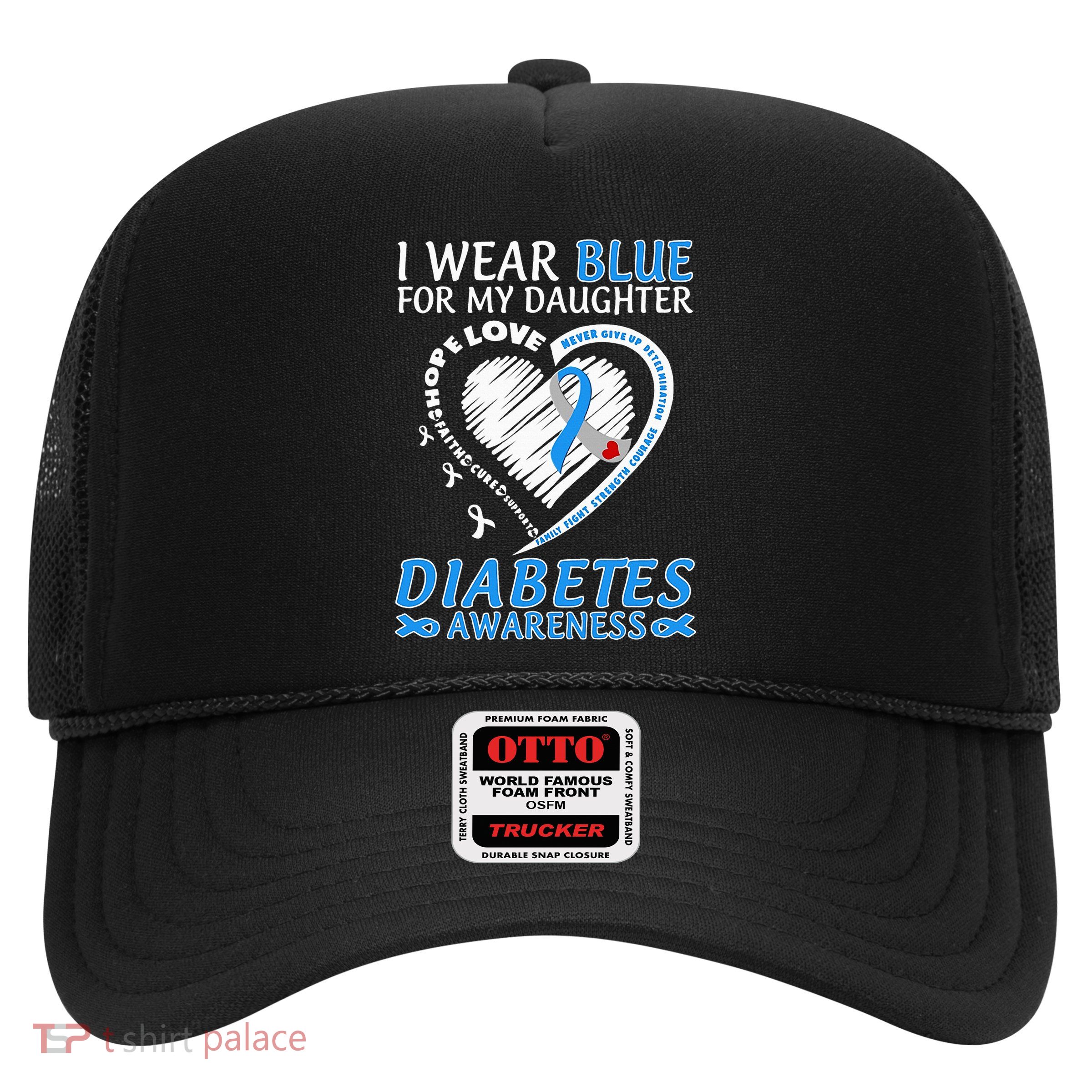 I Wear Blue For My Daughter Diabetes Awareness Blue Ribbon Trucker Hat