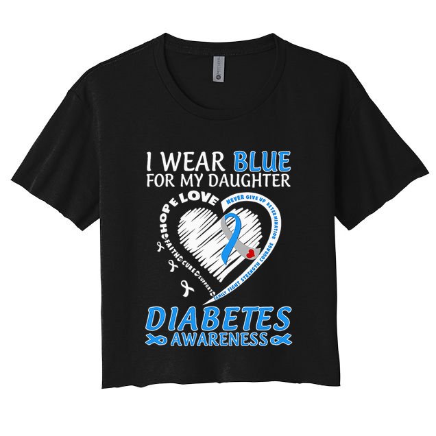 I Wear Blue For My Daughter Diabetes Awareness Blue Ribbon Crop Top