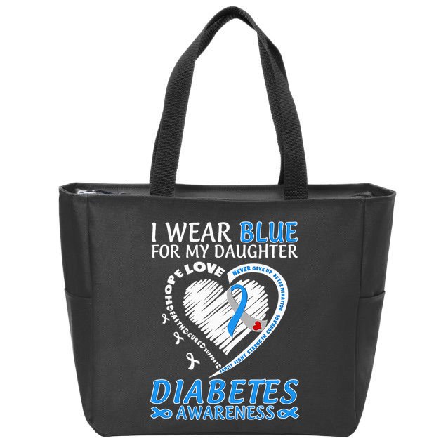I Wear Blue For My Daughter Diabetes Awareness Blue Ribbon Zip Tote Bag