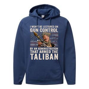 I Won't Be Lectured On Gun Control Shirt Funny Biden Taliban Performance Fleece Hoodie