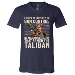 I Won't Be Lectured On Gun Control Shirt Funny Biden Taliban V-Neck T-Shirt