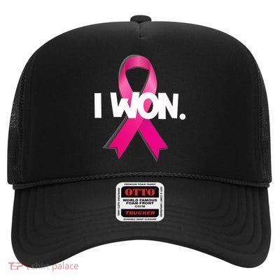 I Won Breast Cancer Awareness Survivor High Crown Mesh Back Trucker Hat