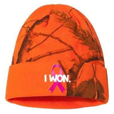 I Won Breast Cancer Awareness Survivor Kati Licensed 12" Camo Beanie