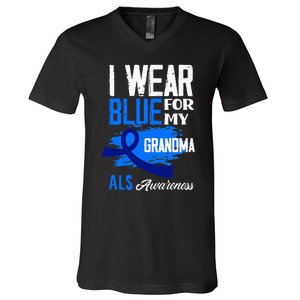 I Wear Blue For My Grandma Support ALS Awareness V-Neck T-Shirt