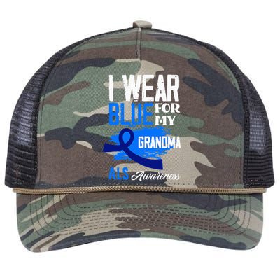 I Wear Blue For My Grandma Support ALS Awareness Retro Rope Trucker Hat Cap