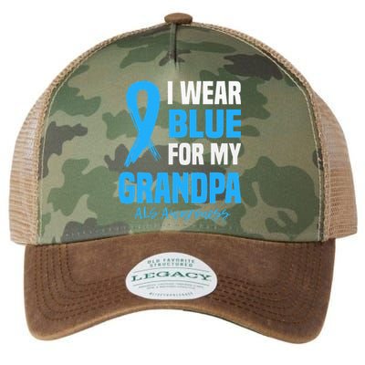 I Wear Blue For My Grandpa Als Awareness Angel Ribbon Legacy Tie Dye Trucker Hat