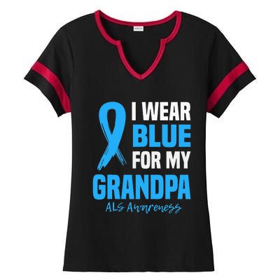 I Wear Blue For My Grandpa Als Awareness Angel Ribbon Ladies Halftime Notch Neck Tee