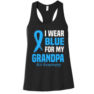 I Wear Blue For My Grandpa Als Awareness Angel Ribbon Women's Racerback Tank