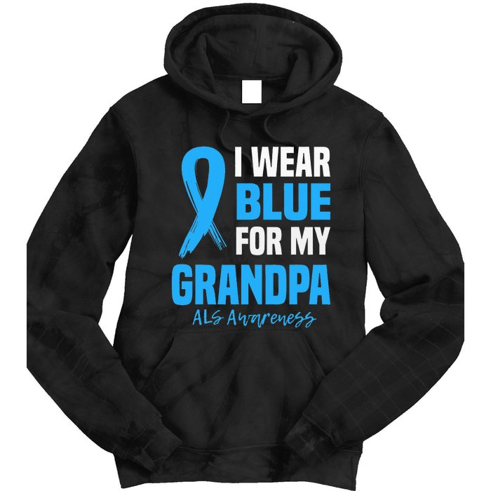 I Wear Blue For My Grandpa Als Awareness Angel Ribbon Tie Dye Hoodie