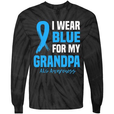 I Wear Blue For My Grandpa Als Awareness Angel Ribbon Tie-Dye Long Sleeve Shirt