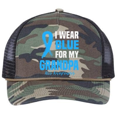 I Wear Blue For My Grandpa Als Awareness Angel Ribbon Retro Rope Trucker Hat Cap