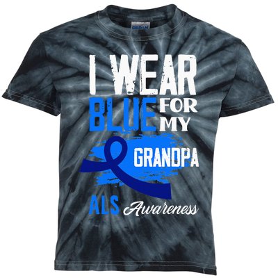 I Wear Blue For My Grandpa Support ALS Awareness Kids Tie-Dye T-Shirt