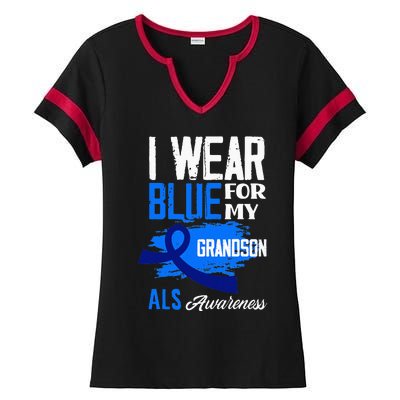 I Wear Blue For My Grandson Support ALS Awareness Ladies Halftime Notch Neck Tee