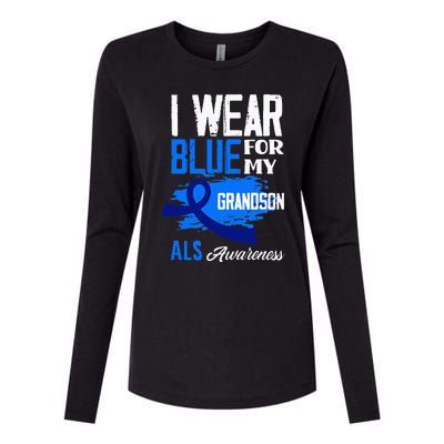 I Wear Blue For My Grandson Support ALS Awareness Womens Cotton Relaxed Long Sleeve T-Shirt