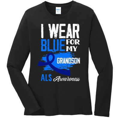 I Wear Blue For My Grandson Support ALS Awareness Ladies Long Sleeve Shirt