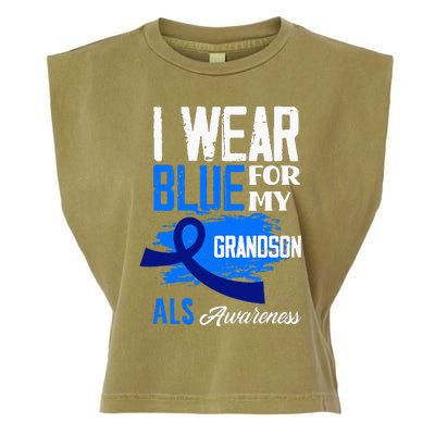 I Wear Blue For My Grandson Support ALS Awareness Garment-Dyed Women's Muscle Tee