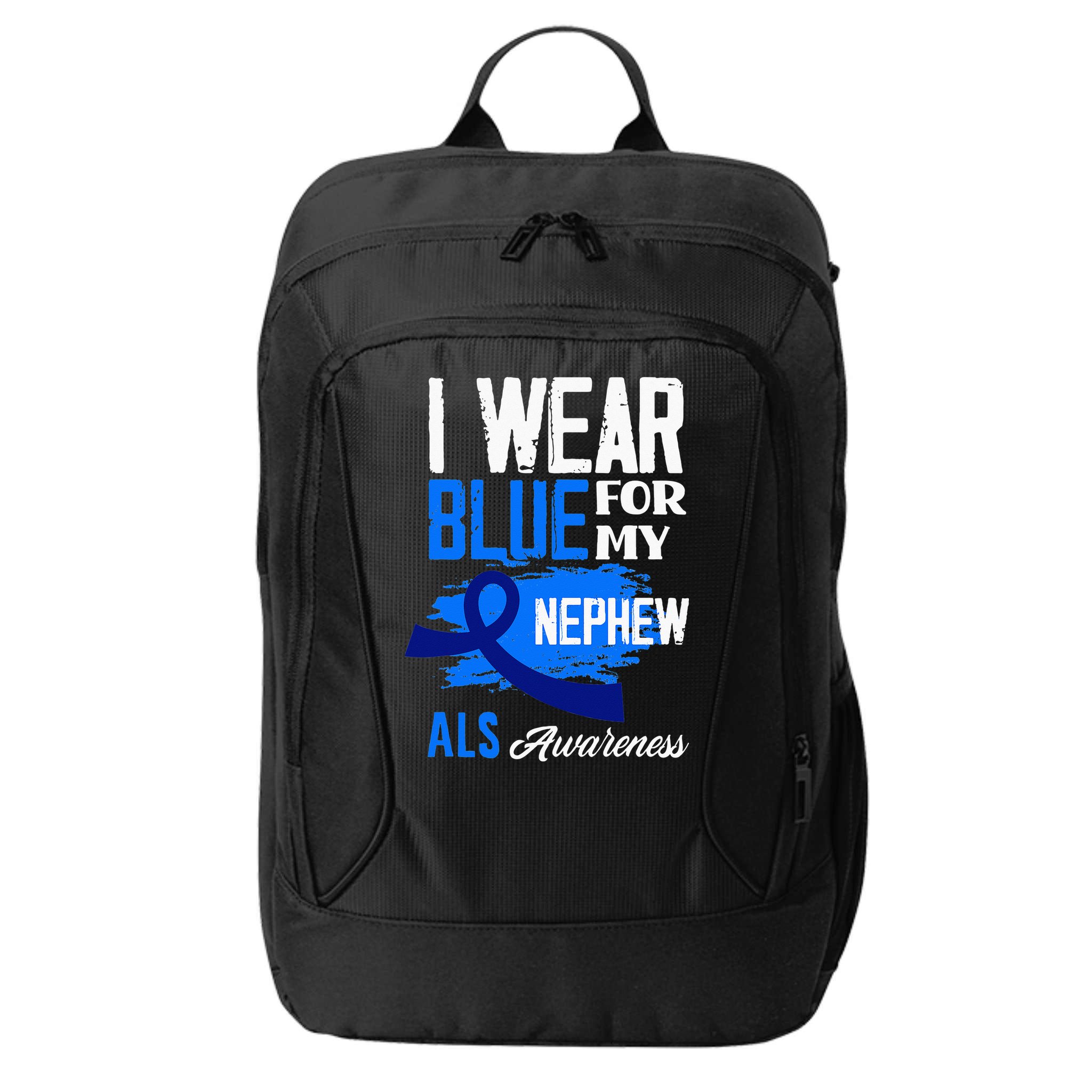 I Wear Blue For My Nephew Support ALS Awareness City Backpack
