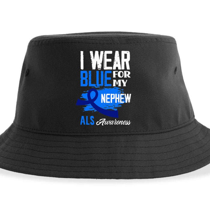 I Wear Blue For My Nephew Support ALS Awareness Sustainable Bucket Hat