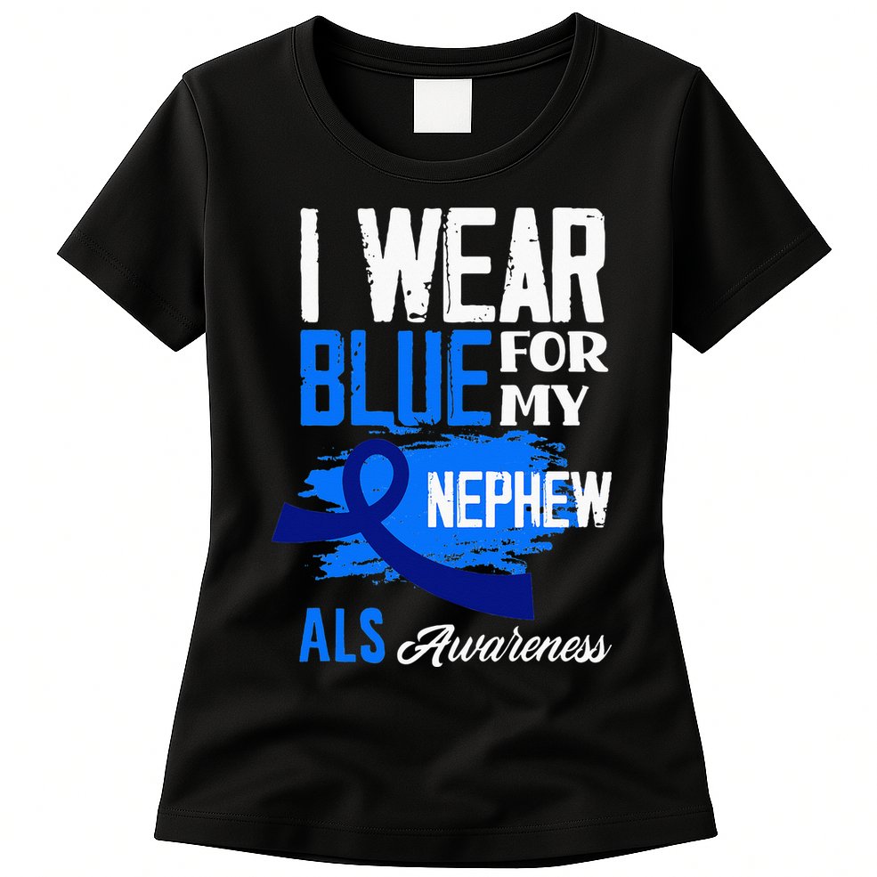I Wear Blue For My Nephew Support ALS Awareness Womens T-Shirt