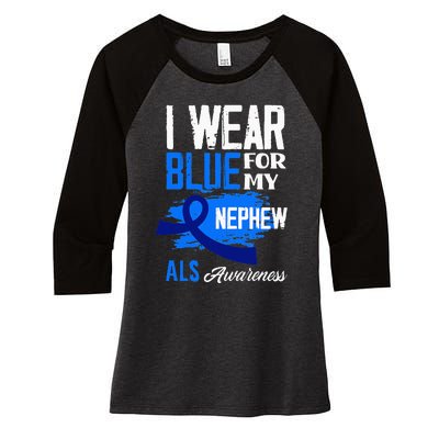 I Wear Blue For My Nephew Support ALS Awareness Women's Tri-Blend 3/4-Sleeve Raglan Shirt