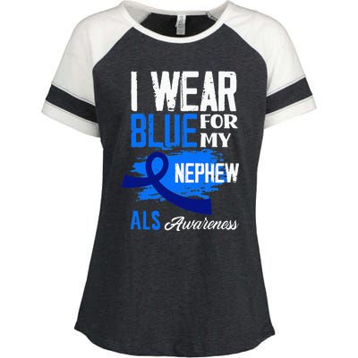 I Wear Blue For My Nephew Support ALS Awareness Enza Ladies Jersey Colorblock Tee